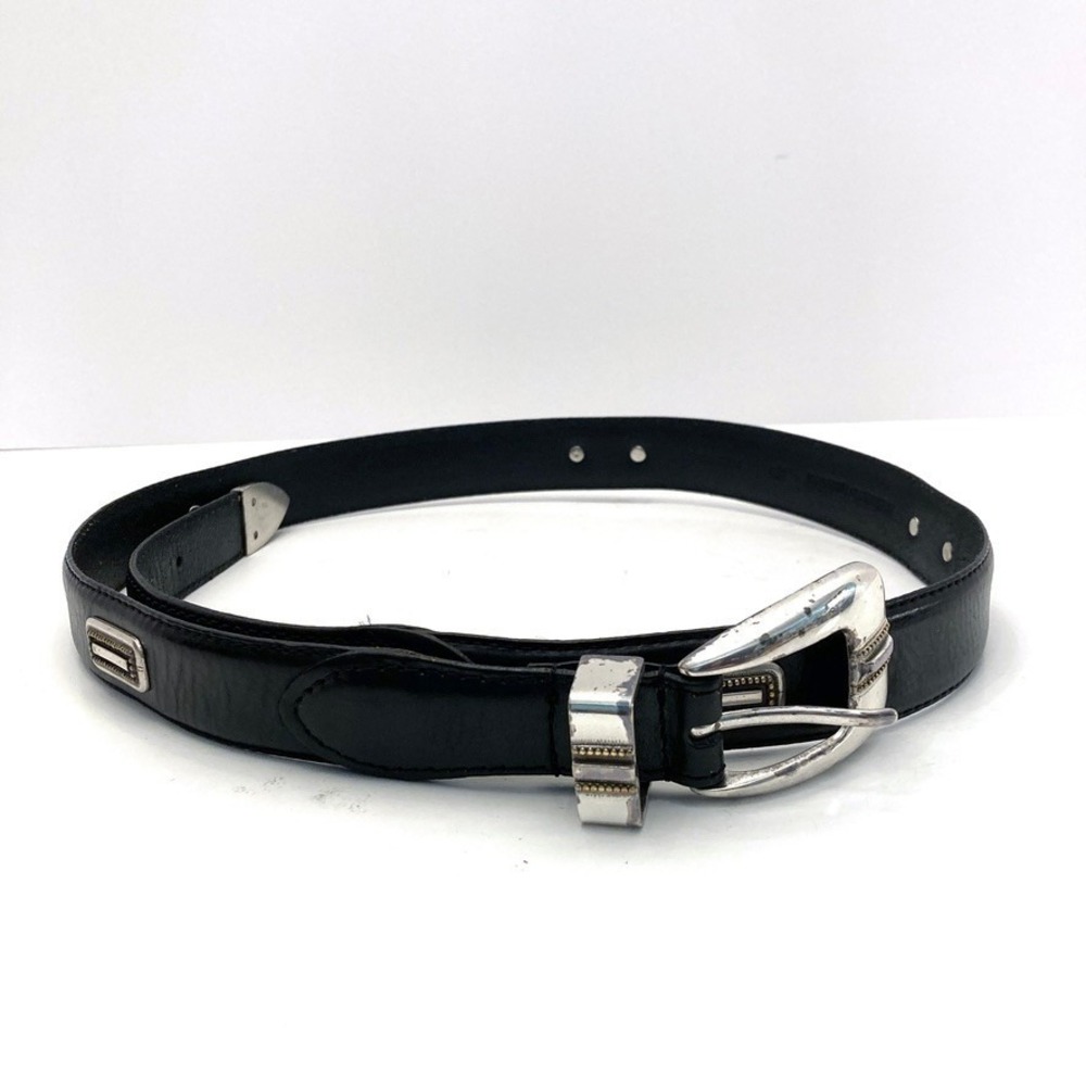 Fossil Italian Full Grain Leather Belt Black Western Silver Accents Mens 38/95